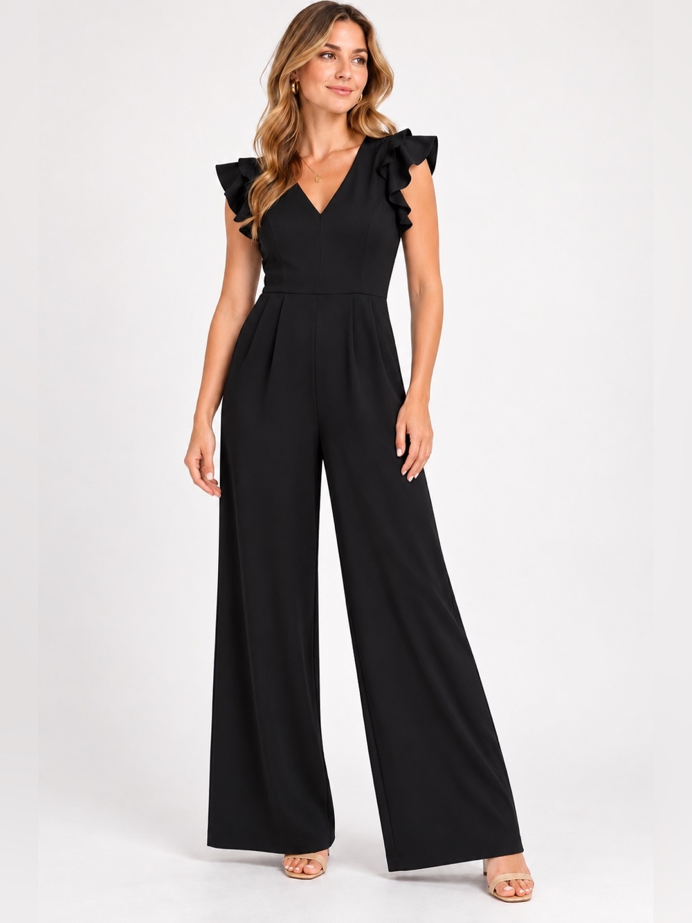 Speechless Black Ruffle Sleeve Wide Leg Jumpsuit Size 1